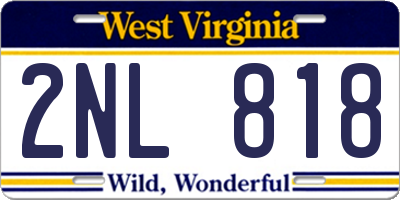 WV license plate 2NL818