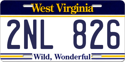 WV license plate 2NL826