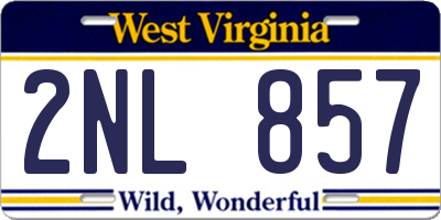 WV license plate 2NL857