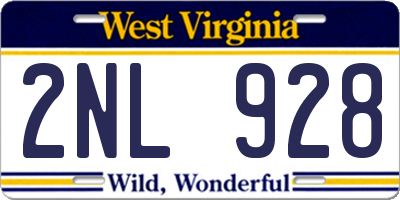 WV license plate 2NL928