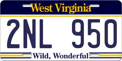 WV license plate 2NL950