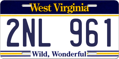 WV license plate 2NL961