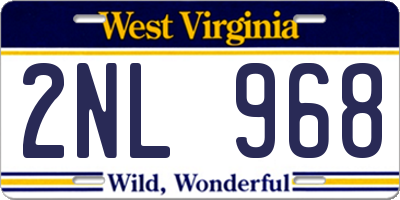 WV license plate 2NL968