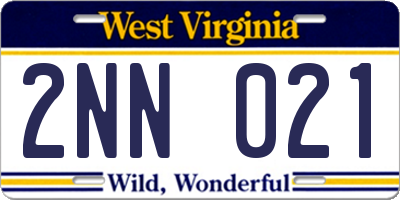 WV license plate 2NN021