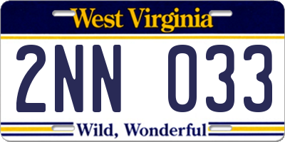 WV license plate 2NN033