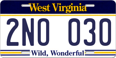 WV license plate 2NO030