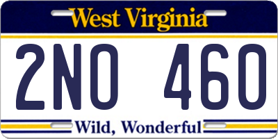 WV license plate 2NO460