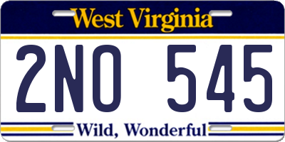 WV license plate 2NO545