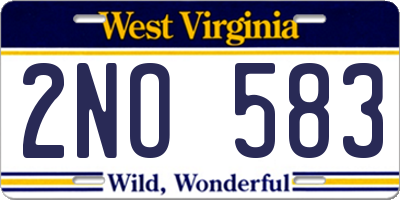 WV license plate 2NO583