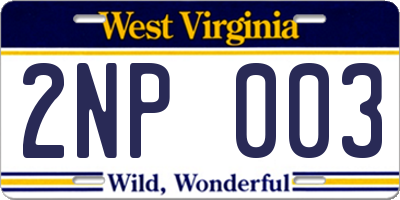 WV license plate 2NP003