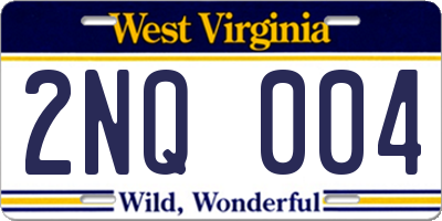 WV license plate 2NQ004