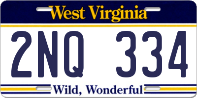 WV license plate 2NQ334