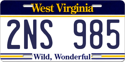 WV license plate 2NS985