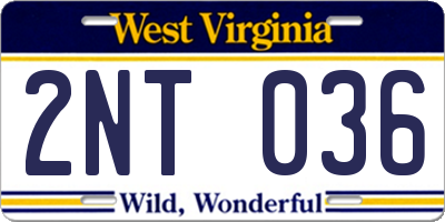 WV license plate 2NT036
