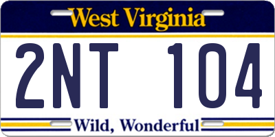 WV license plate 2NT104