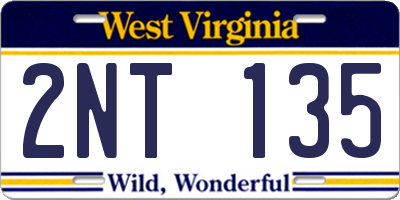 WV license plate 2NT135