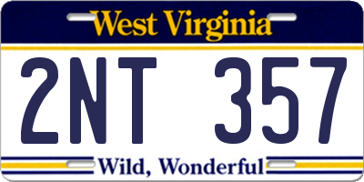 WV license plate 2NT357