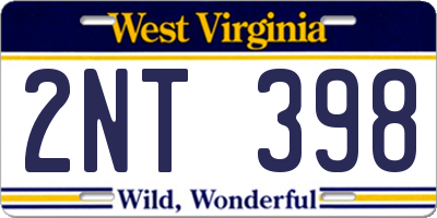 WV license plate 2NT398
