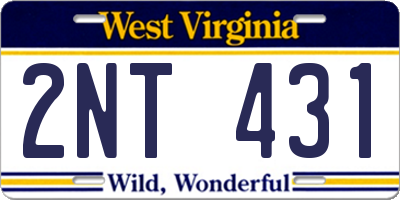 WV license plate 2NT431