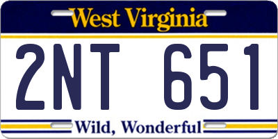 WV license plate 2NT651