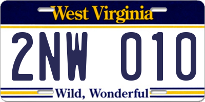 WV license plate 2NW010