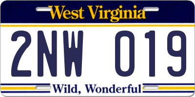 WV license plate 2NW019