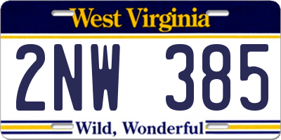 WV license plate 2NW385