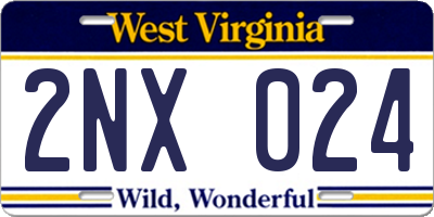 WV license plate 2NX024