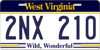 WV license plate 2NX210