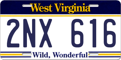 WV license plate 2NX616