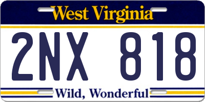 WV license plate 2NX818