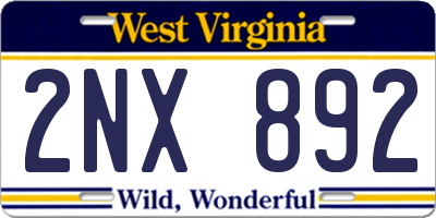 WV license plate 2NX892