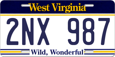 WV license plate 2NX987