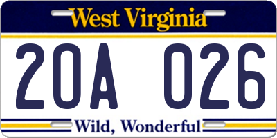 WV license plate 2OA026