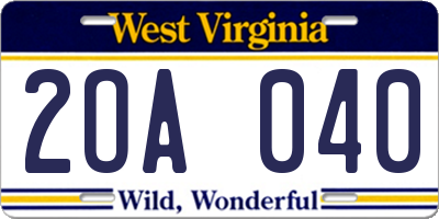 WV license plate 2OA040