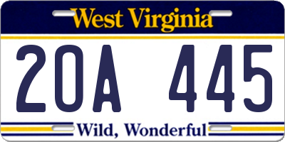 WV license plate 2OA445