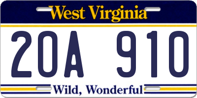 WV license plate 2OA910