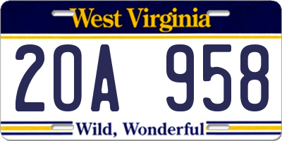 WV license plate 2OA958
