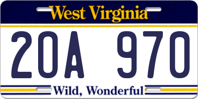 WV license plate 2OA970