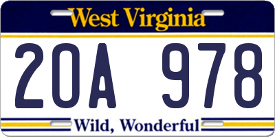WV license plate 2OA978