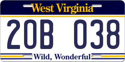 WV license plate 2OB038