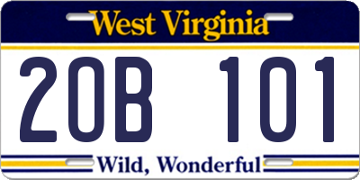 WV license plate 2OB101