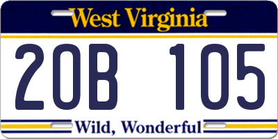 WV license plate 2OB105