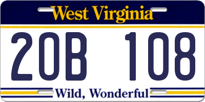 WV license plate 2OB108