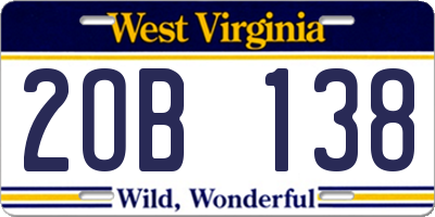 WV license plate 2OB138