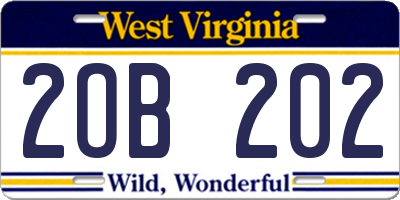 WV license plate 2OB202