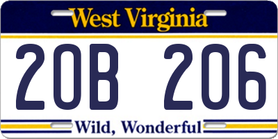 WV license plate 2OB206