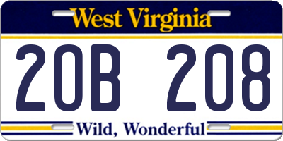 WV license plate 2OB208