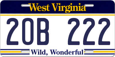 WV license plate 2OB222