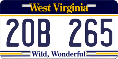 WV license plate 2OB265